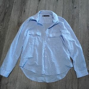 Zara Light Blue Polka Dot Casual Shirt